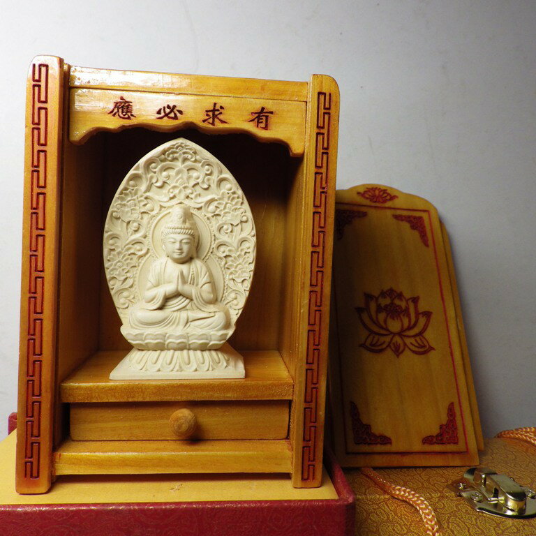 精品隨身佛龕 黃楊木觀世音菩薩木雕佛像