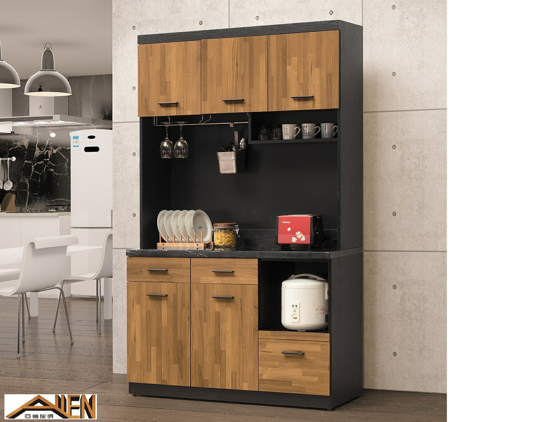 亞倫傢俱*科龍4尺石面餐櫃全組