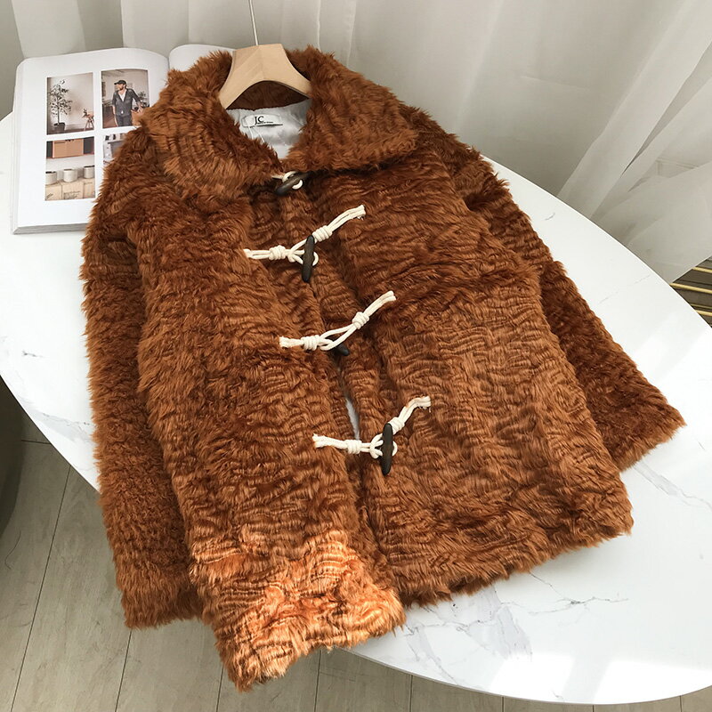 冬季寬松純色文藝復古氣質保暖仿皮草外套女L#121入