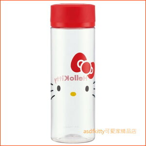 asdfkitty可愛家☆KITTY紅蓋大臉透明瓶身直飲水壺/隨手瓶-400ML-輕量好攜帶-PDC4-日本正版商品