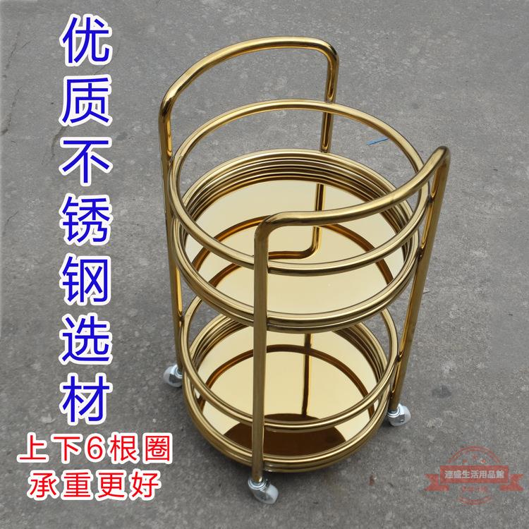 圓形雙層酒水車不銹鋼手推車服務車4S店茶水車家用小吃車餐車