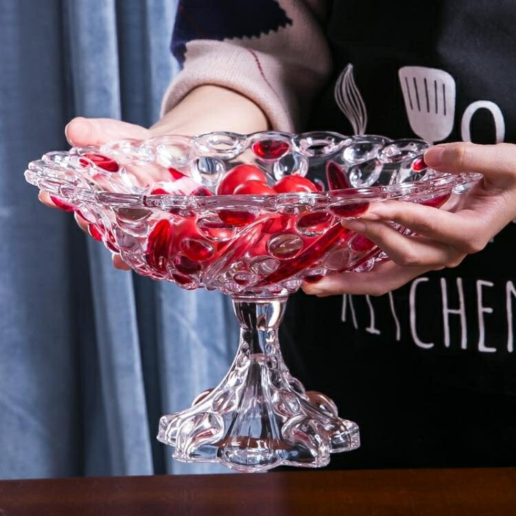 果盤 斐倫特 鏤空水晶玻璃果盤個性創意玻璃大號果盆現代客廳茶幾擺件