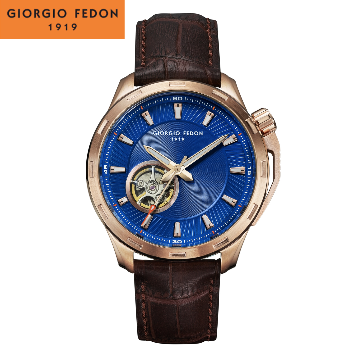 Giorgio Fedon 喬治菲登1919 TIMELESS VII  永恆系列雅仕版 簍空機械腕錶 GFCG004 藍x玫瑰金/42mm