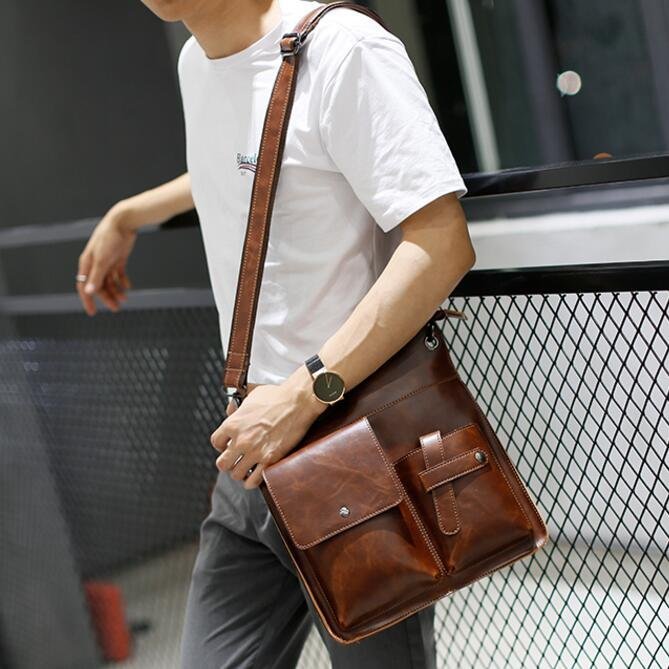 FINDSENSE Z1 韓國 時尚 潮 男 皮質 豎款 多口袋設計 手提包 單肩包 側背包 電腦包 公事包
