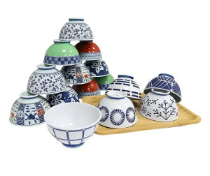 日本製輕量瓷碗15件組 染錦繪變10入 自然生活5入