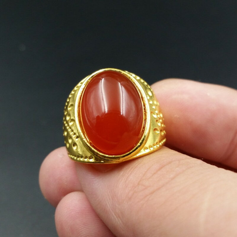 高檔精美天然玉石a貨紅瑪瑙蛋面戒指雞血紅瑪瑙戒指玉石戒指