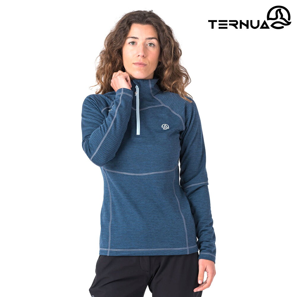 TERNUA 女 咖啡紗半門襟保暖中層衣 1206793 / 城市綠洲 (抑制異味 輕量 透氣 快乾)