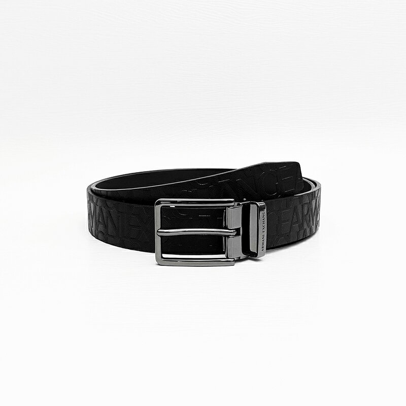 美國百分百【全新真品】Armani Exchange 皮帶 AX 男款 皮質 腰帶 浮雕 LOGO 印花滿版 黑色 CV93