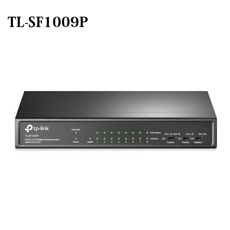 【享最高折300】TP-LINK TL-SF1009P 9埠10/100Mbps 含8埠PoE+ 桌上型交換器