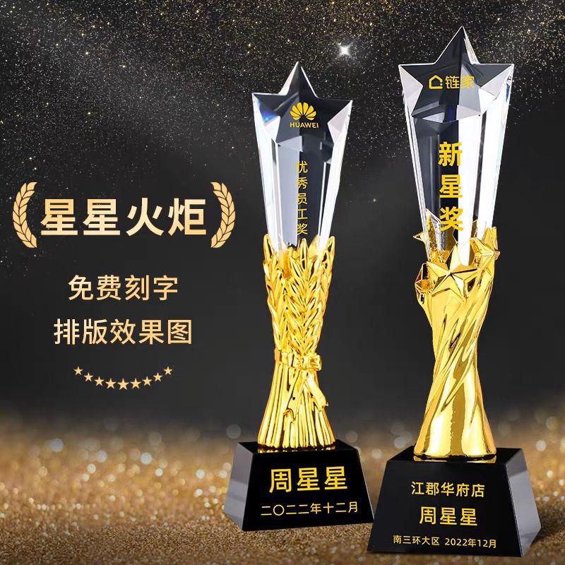 客製獎杯 獎座 冠軍杯 五角星水晶獎杯定制樹脂麥穗獎牌定做年會頒獎銷冠優秀員工紀念品