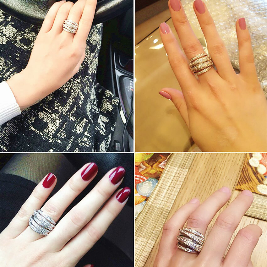 歐美大牌18K金微鑲鉆復古多層纏繞流線戒指女 日韓個性氣質食指環