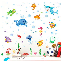 WallFree窩自在★DIY無痕創意牆貼/壁貼 居家裝飾 海洋 海底世界 烏龜 水母_XL7206_海洋魚50X70