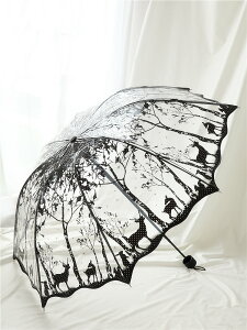雨傘 新款波浪邊復古清新透明傘PVC三折疊傘拱形蝴蝶玫瑰女傘