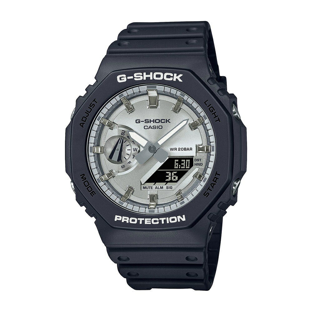 送禮首選★CASIO 卡西歐 G-SHOCK 冷酷金屬色霧黑八角形雙顯錶-銀色(GA-2100SB-1A 防水200米) 附提袋【全館滿額折價★APP下單點數4倍送】線上購買享 實體門市同步服務
