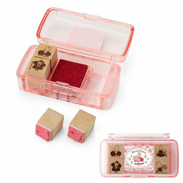 asdfkitty*日本製 茉莉兔 木製橡皮印章印泥組4入-卡通章 兒童獎勵章-正版商品