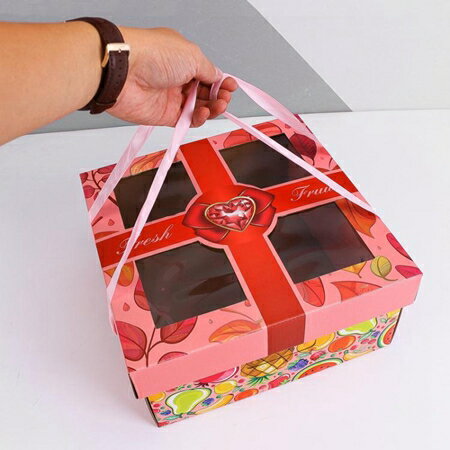 粉色款高檔水果禮盒8-10斤通用水果包裝盒開窗手提包裝 可開發票 交換禮物全館免運