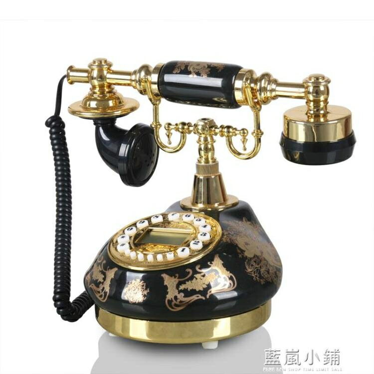 TQJ黑色陶瓷燙金田園仿古電話機家用老式座機客廳固定電話機qm 藍嵐
