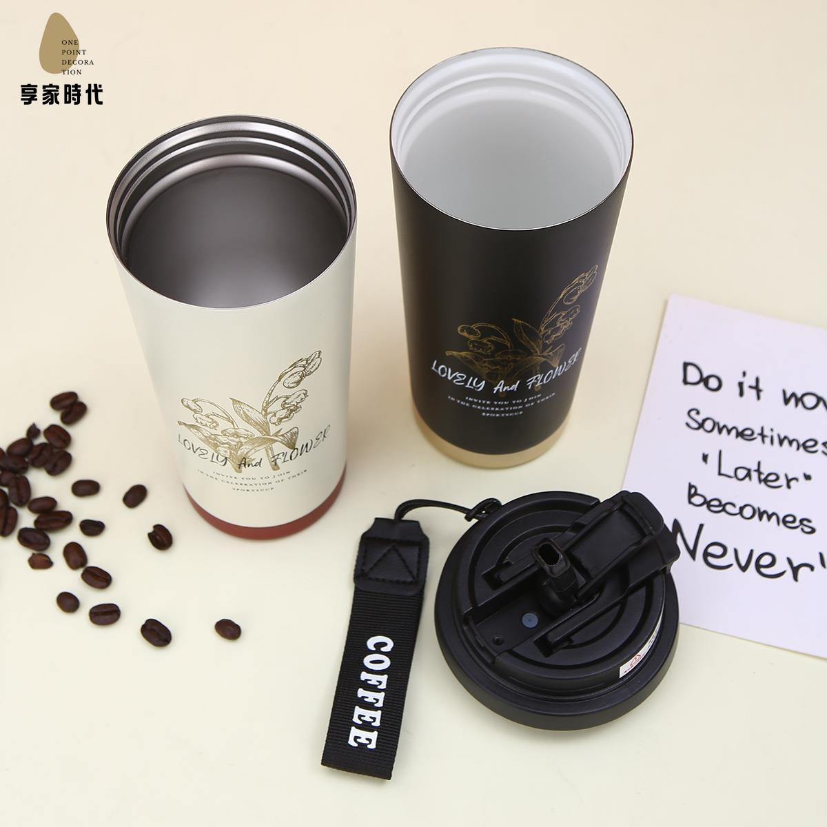 【享家時代】鈴蘭花316不鏽鋼 咖啡杯陶瓷內膽保溫杯 大容量 高顏值禮品水杯8151