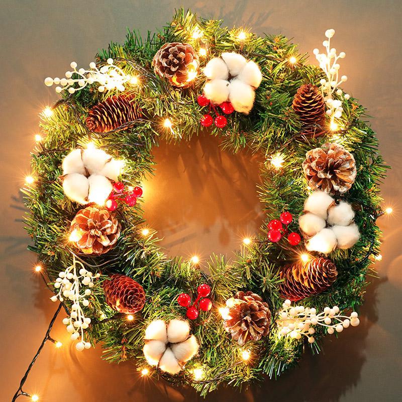 聖誕藤花裝飾 圣誕花環40cm50/60/80圣誕節裝飾品創意門掛圣誕樹圈掛飾禮物