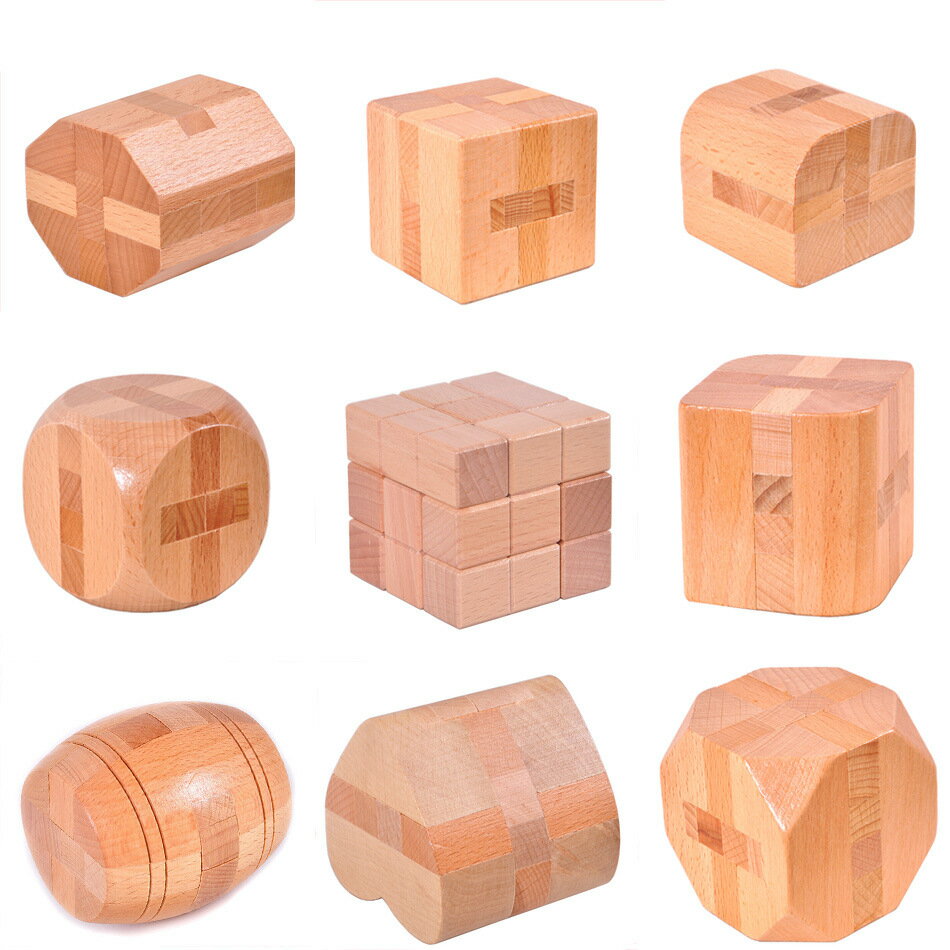 異志櫸木制益智玩具孔明鎖魯班八面體柳葉心房鎖正方骰子十四面體