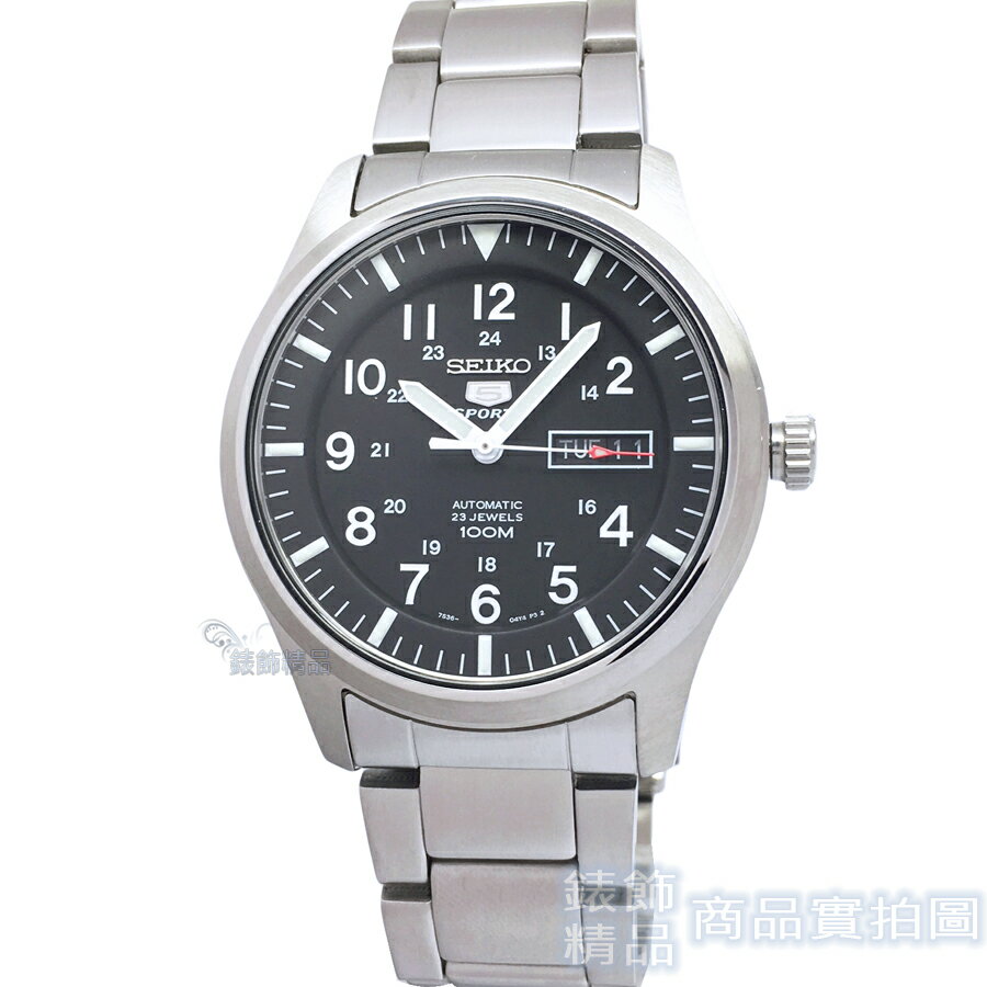 【錶飾精品】SEIKO 手錶 SNZG13K1 精工5號 SPORTS自動上鍊機械黑面鋼帶 男錶 全新原廠正品