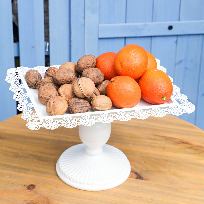 鐵藝白色蕾絲長方獎杯點心盤 室內客廳花園下午茶創意水果盤