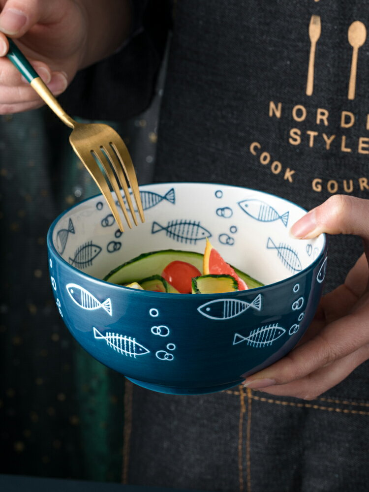 北歐餐具日式陶瓷飯碗ins風家用創意個性碗盤單個湯碗菜盤盤子