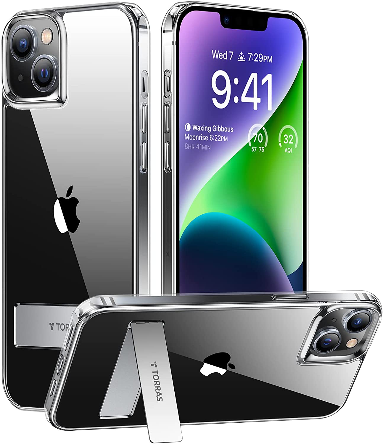 【日本代購】TORRAS 手機殼 X-SHOCK防震墊 附帶支架 iPhone 14 Plus 全透明