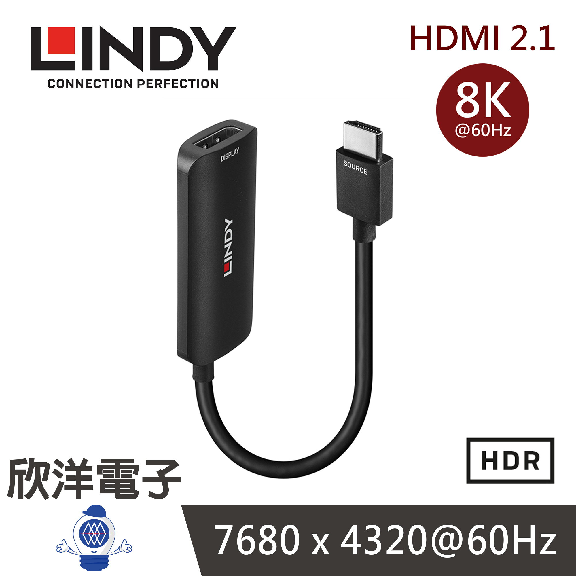 ※ 欣洋電子 ※ LINDY林帝 轉接器 HDMI 8K@60HZ TO DISPLAYPORT 1.4 轉接器 (38329)