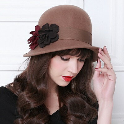 現貨+預購 羊毛呢帽禮帽-英倫時尚優雅花朵女帽子4色73tk12【獨家進口】【米蘭精品】