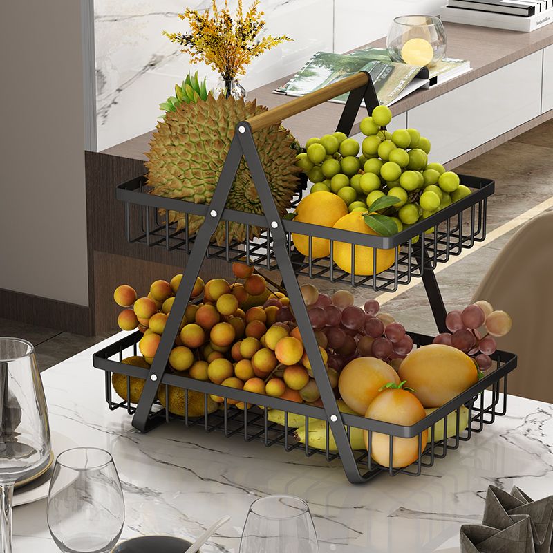 水果盤 客廳水果盤 幹果盤 雙層日式鐵藝蔬果提籃家用廚房水果收納架子現代客廳桌面果籃金屬