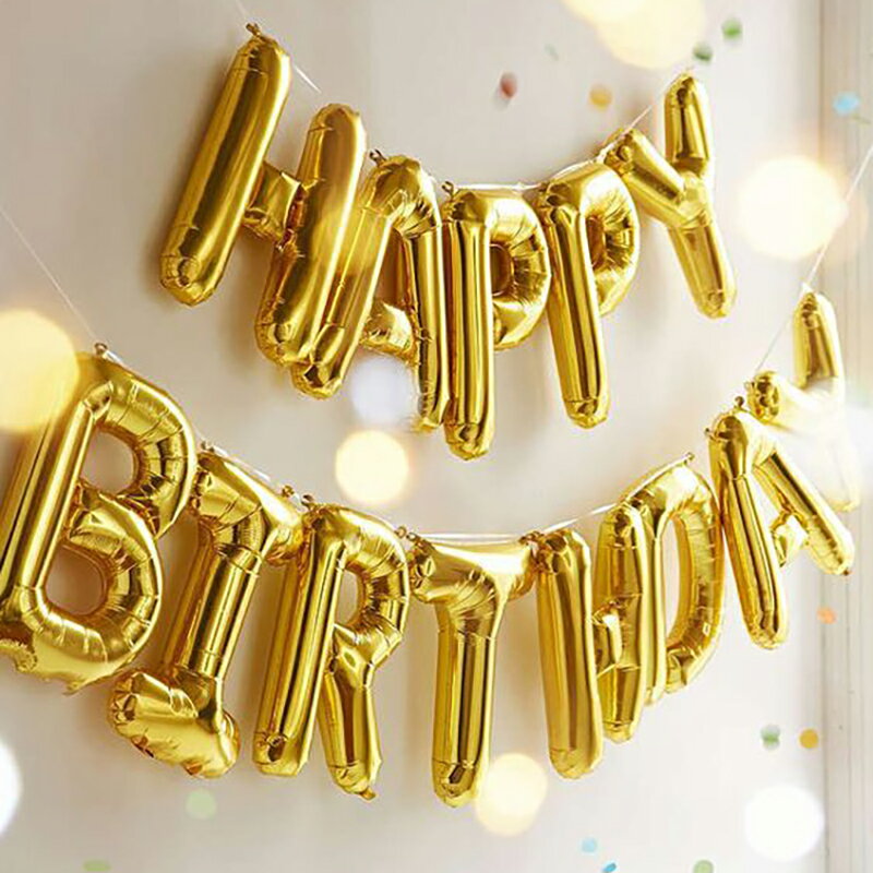 派對佈置用品生日英文字母氣球16寸可懸掛happybirthday鋁膜氣球