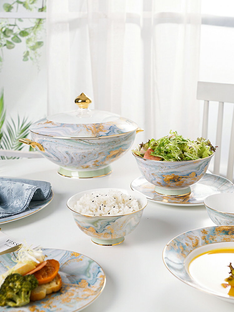 骨瓷中餐具散件裝家用陶瓷飯碗面碗平盤魚盤勺子筷子調料碟湯鍋