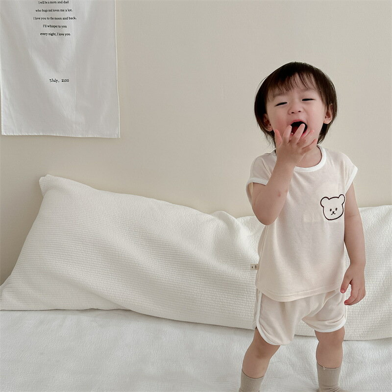 男童套裝夏季薄款寶寶夏裝衣服韓版童裝2024夏季新款嬰兒熊頭套裝