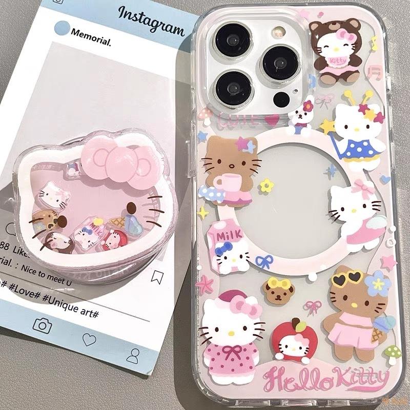 粉色搖搖樂kitty貓帶磁吸適用蘋果16promax手機殼iphone15/14軟12