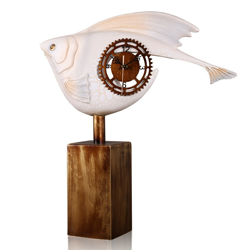 麗盛歐式簡約大魚造型時鐘床頭座鐘創意坐鐘吉祥擺件時尚臺面鐘