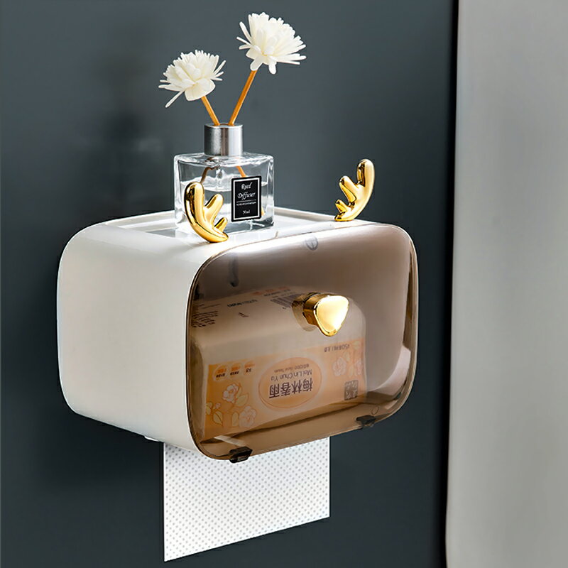 衛生間紙巾盒廁所廁紙抽紙盒洗手間免打孔防水壁掛式置物架【Q】