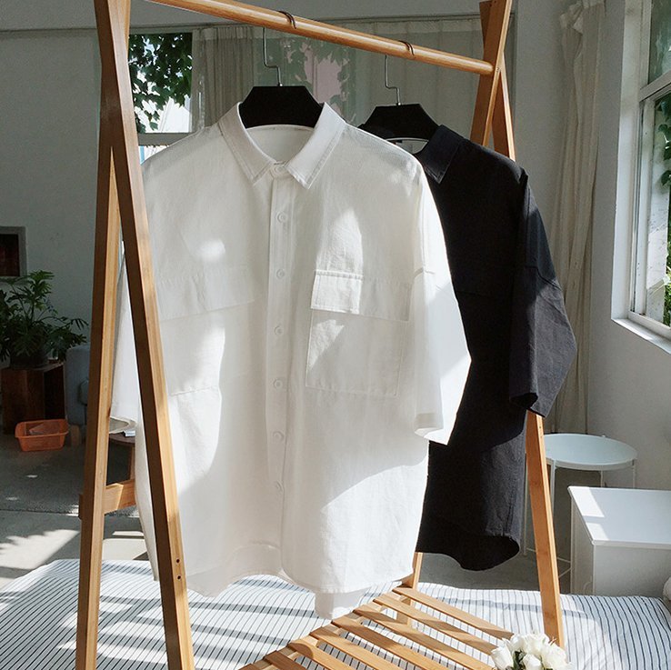 FINDSENSE H1 2018 夏季 新款 日本 文藝 白襯衫 男女襯衫 潮流 男上衣 襯衣