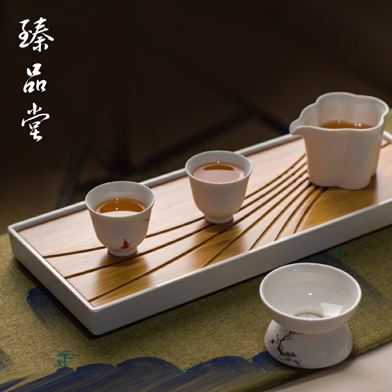 簡約小茶盤 竹製日式茶托盤 儲水茶臺塑膠圓形正長方形茶海幹泡盤1入
