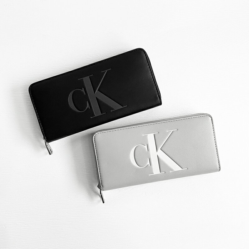 美國百分百【全新真品】Calvin Klein 皮夾 logo 真皮 錢包 CK 長夾 專櫃精品 黑色/灰色 CE48