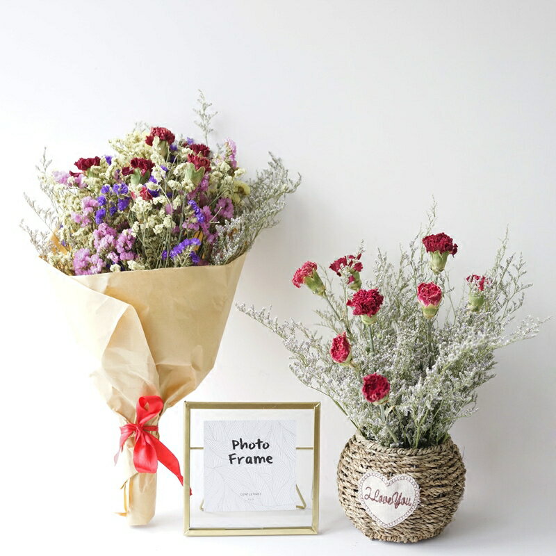 康乃馨干花花束 lmdec真花干花花瓶套裝母親節禮物客廳裝飾干花