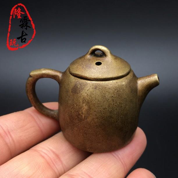 復古銅器迷你小茶壺小把壺銅壺硯滴收藏把玩件助運小銅器把把胡
