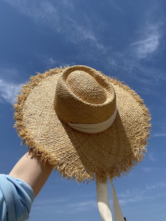 2021新款拉菲草帽女夏季大檐遮陽帽文藝網海邊度假沙灘帽子防曬帽~林之舍