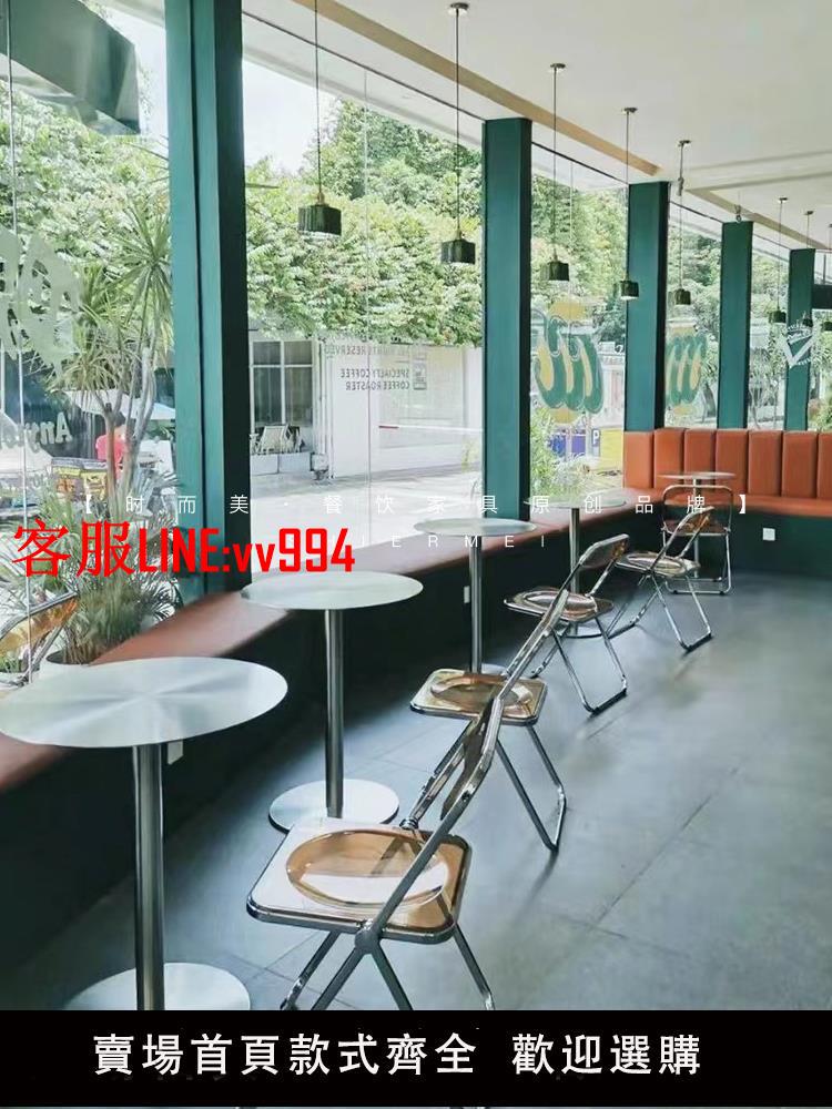 簡約工業風咖啡桌網紅奶茶店鐵藝小圓桌現代不銹鋼小桌子網紅桌椅