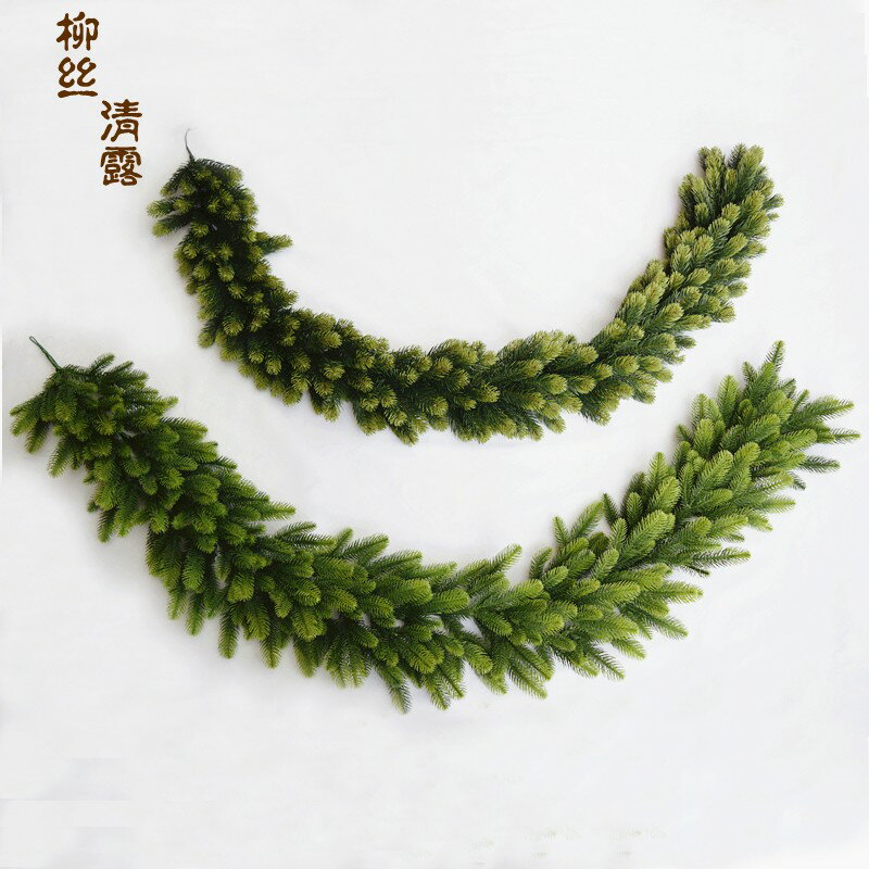 1.8米聖誕藤條PE松果松針植絨諾貝松塑膠葉子模擬樹葉吊掛裝飾品