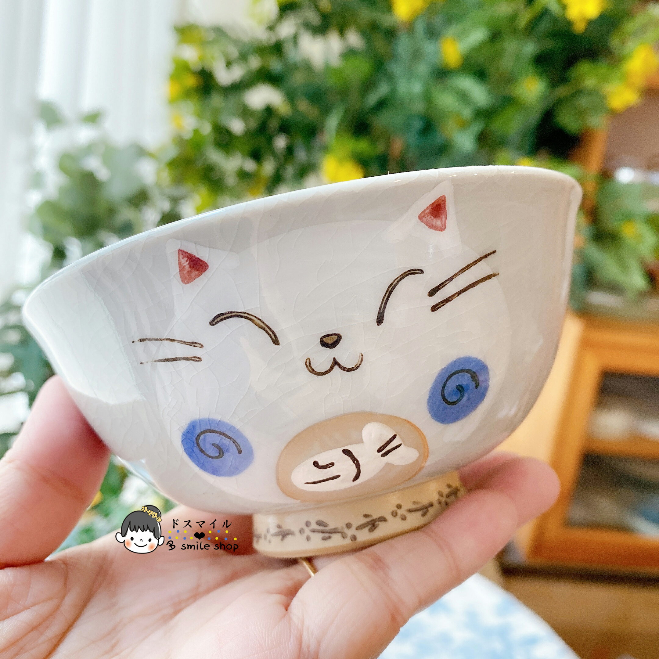 進口瀨戶燒手繪可愛招財貓咪陶瓷釉下彩冰裂開片釉飯碗