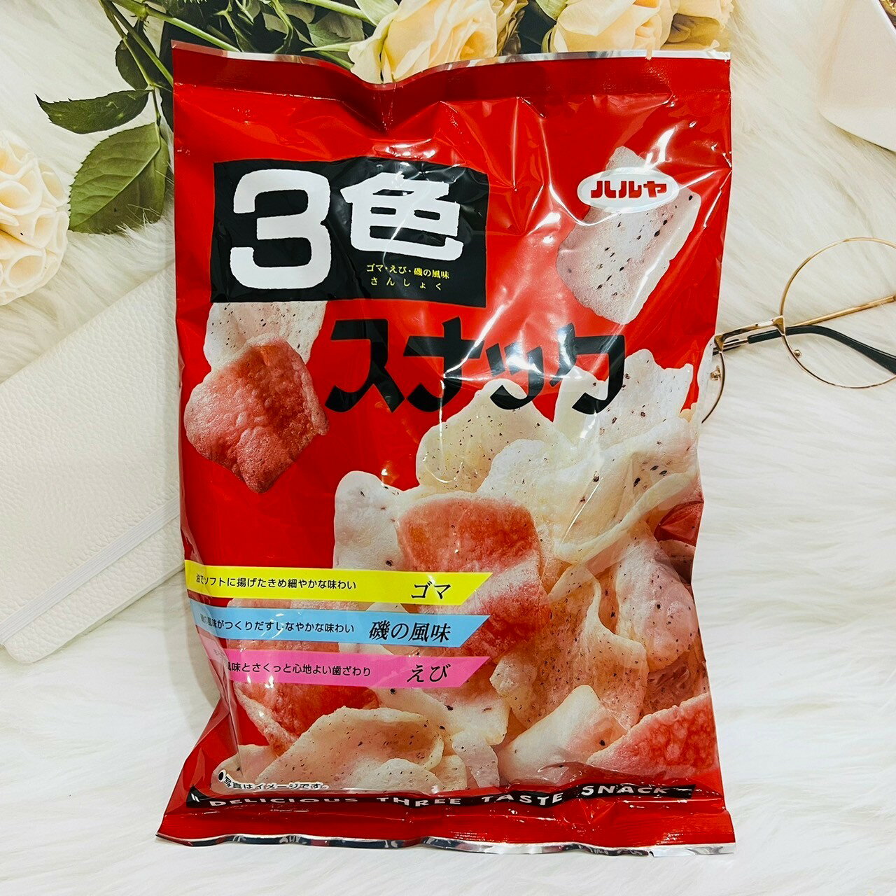 日本 HARUYA 三色蝦餅 綜合蝦仙貝 50g 芝麻風味磯風味蝦風味