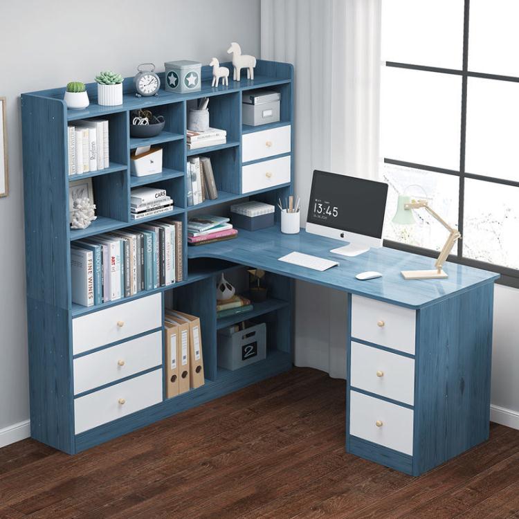 電腦桌帶書架書柜臺式家用簡約現代臥室書桌帶書架組合書柜辦公桌快速出貨