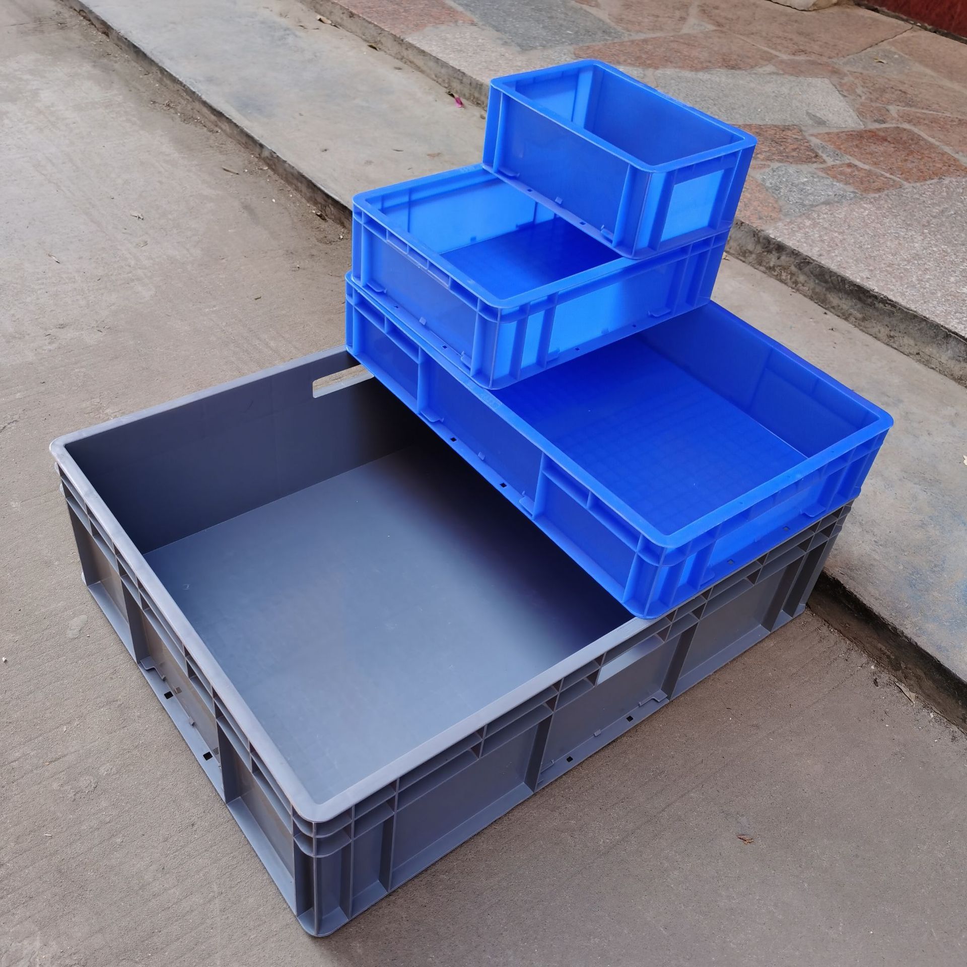 收納箱 400*300*230灰色塑料周轉箱E4322物流箱塑料汽配箱 藍色收納箱