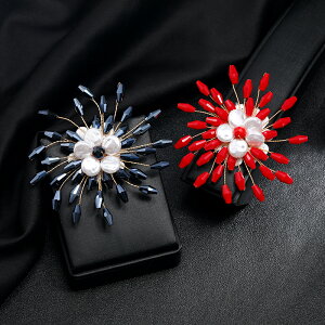 2022韓國新潮胸花復古紅色水晶珍珠雪花胸針高檔氣質優雅別針配飾